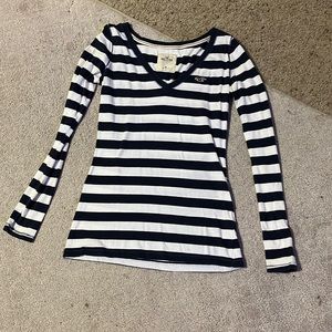 Hollister navy blue and white striped shirt